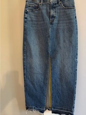 Express Blue Denim Maxi Skirt with Front Slit